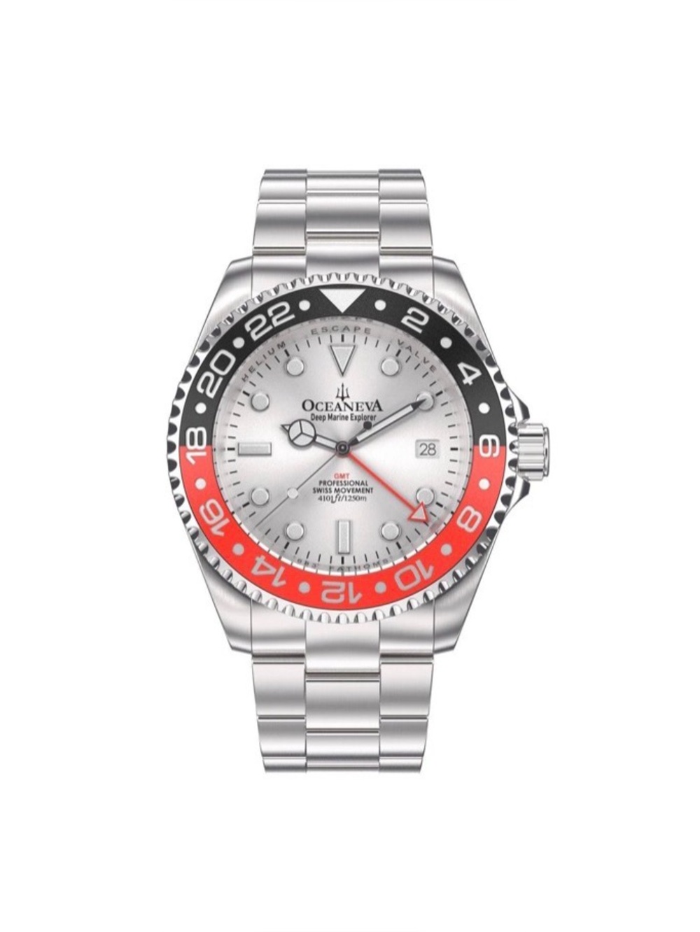 Oceaneva Men's Deep Marine Explorer GMT 1250M Pro Diver  Red/Black Swiss Quartz